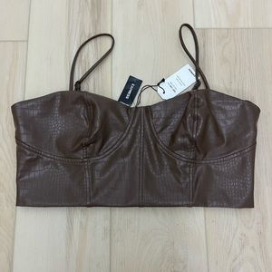 Express Brown Leather Bustier Cropped Top